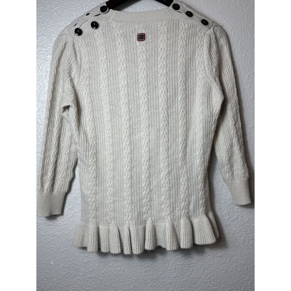 Burberry London 100% Cashmere Cable Knit Peplum Sweater Ivory Size M - Picture 3 of 11
